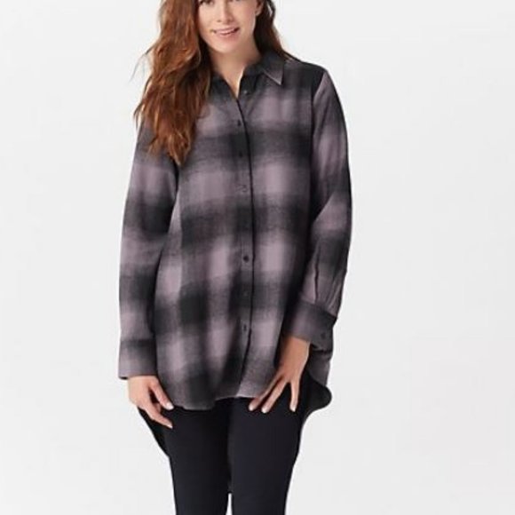 Lisa Rinna Collection Tops - Lisa Rinna Plaid Button Front Hi-Low Hem Top 5159